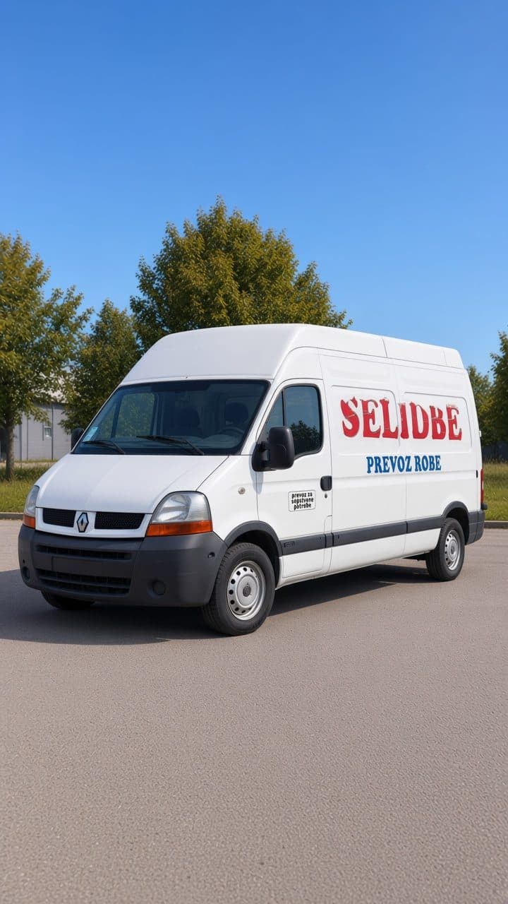 Beli kombi sa natpisom Selidbe i prevoz robe